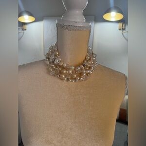EXCELLENT COND Vintage 5 row pearl/crystal/rhinestone necklace/rhinestone clasp